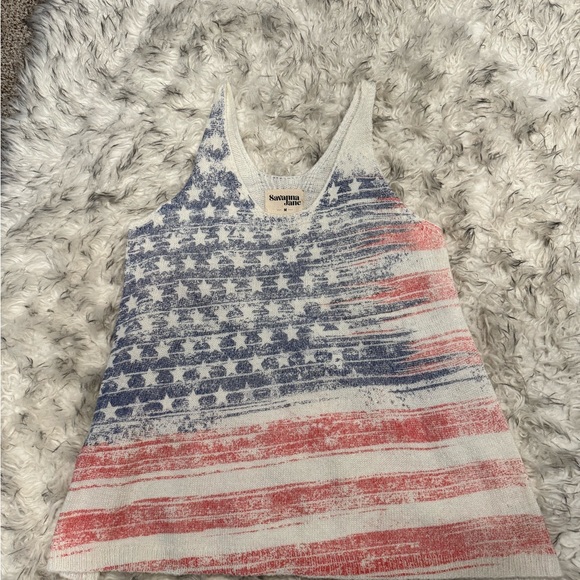 Savanna Jane Relaxed Red, White and Blue Sleeveless Sweater Tank Top - Picture 5 of 6